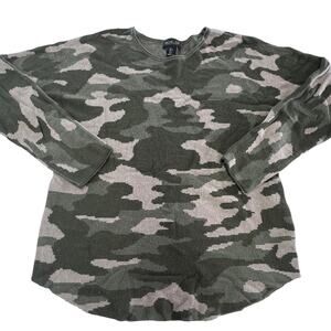 Rachel Zoe Sweater Womens Large Green Camo Pullover Crewneck Cashmere Blend Soft